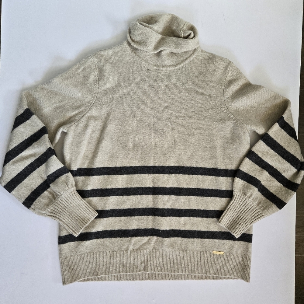 Michael Kors wool baby alpaca turtle neck cowl sweater neutral minimal sz LG